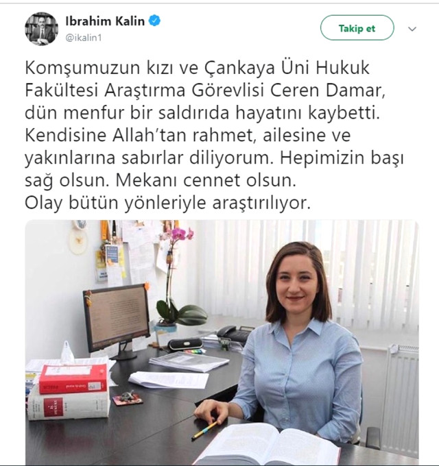 Cumhurbaşkanlığı Sözcüsü Kalın’dan Ceren Damar Paylaşımı