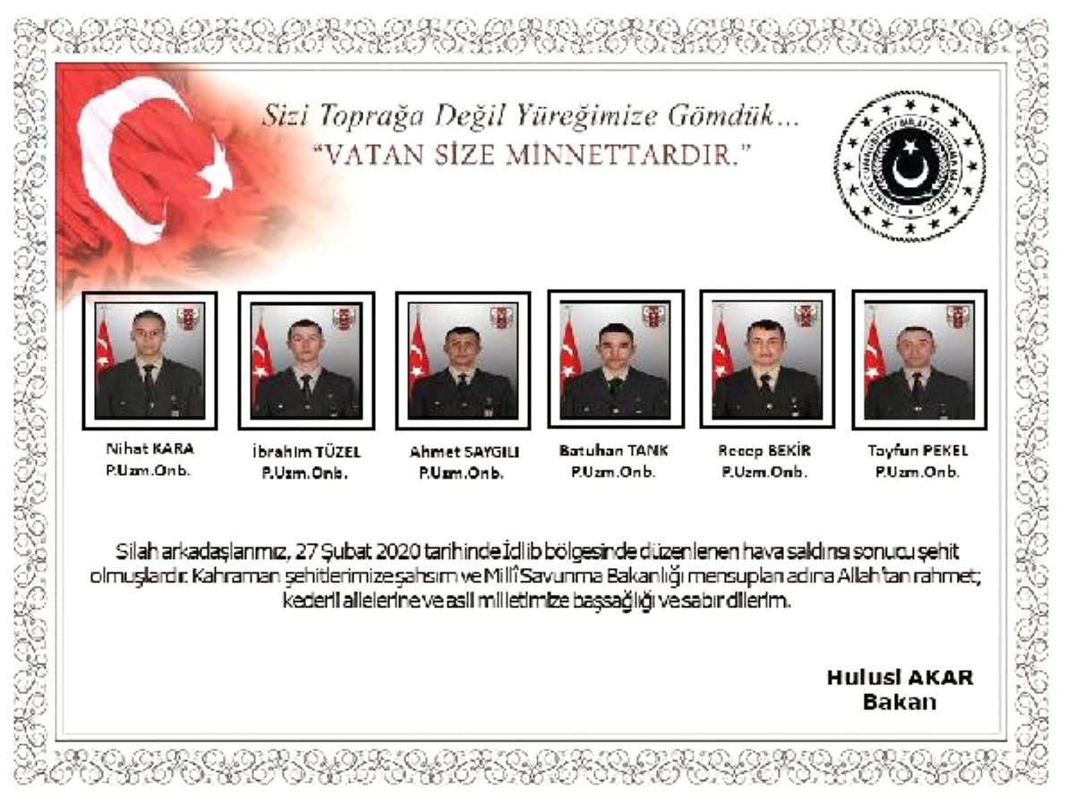 Bakan Akar, İdlib şehitleri için başsağlığı mesajı yayımladı