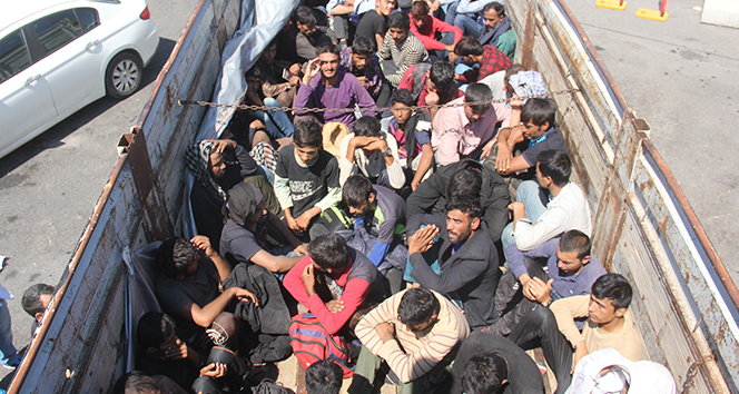 Kamyon kasasından koyun yerine 61 kaçak göçmen çıktı